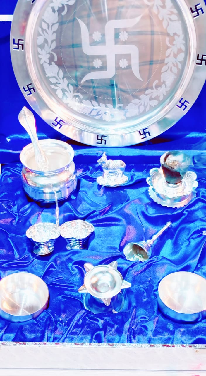 German Silver Pooja thali Set 10 Pieces Set