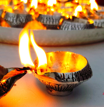 German silver 21 Diya with thali set