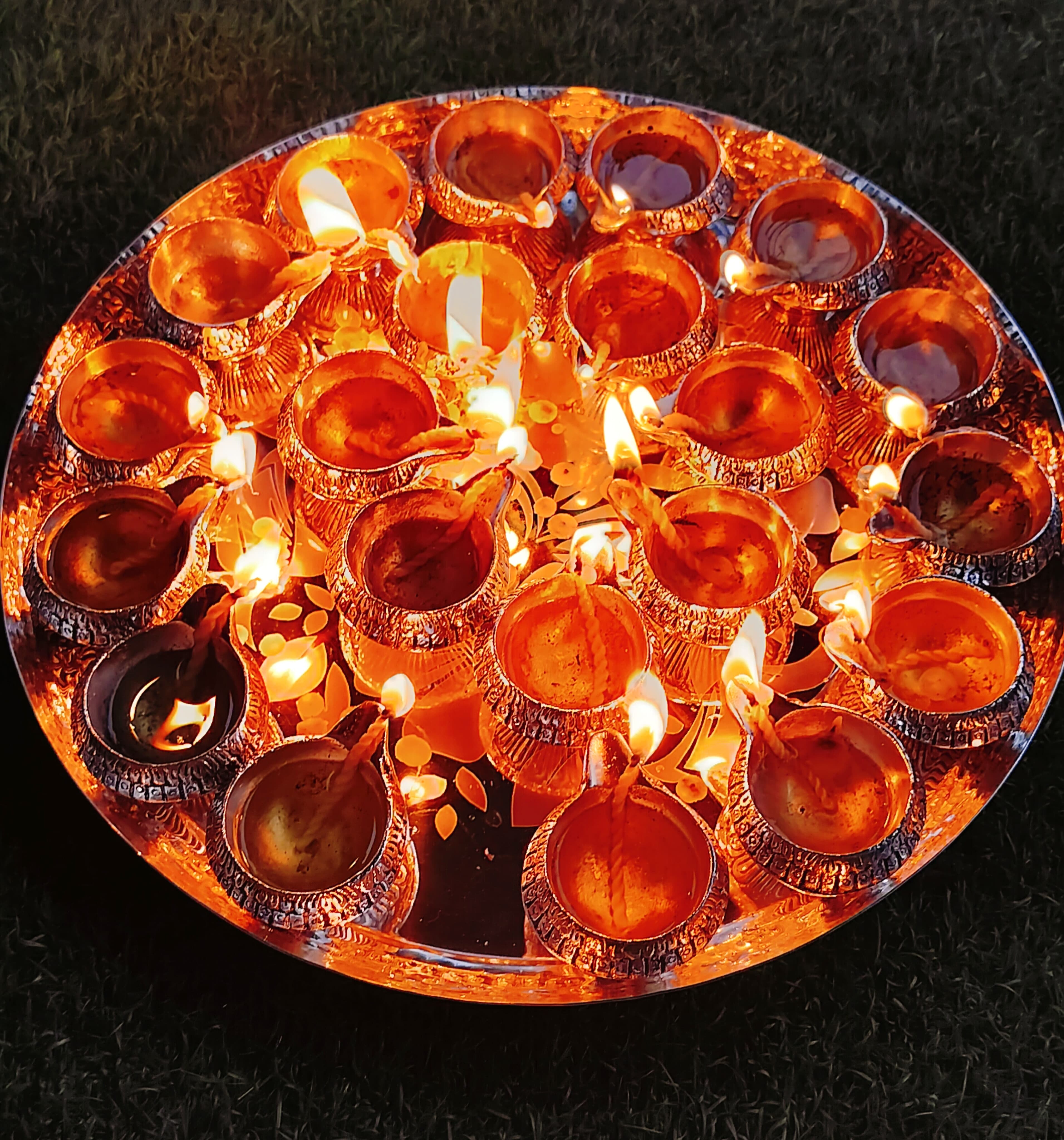German Silver 21 Diya Diwali Puja MAHALAKSHMI aarti thali Set