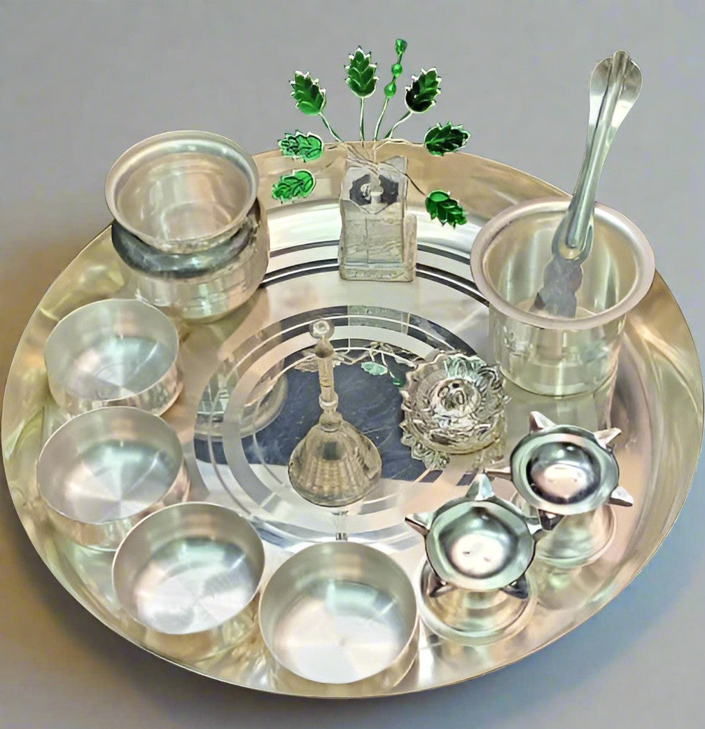 German Silver Pooja thali Set with Tulsa Pot