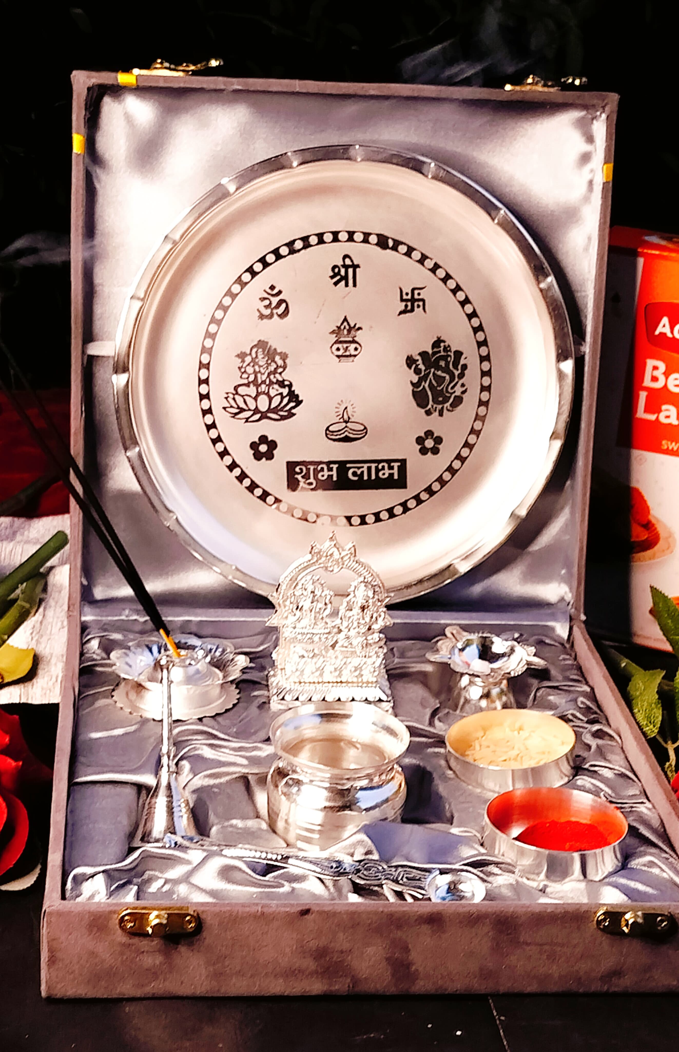 German Silver Laxmi Ganesh Pooja Set Pack