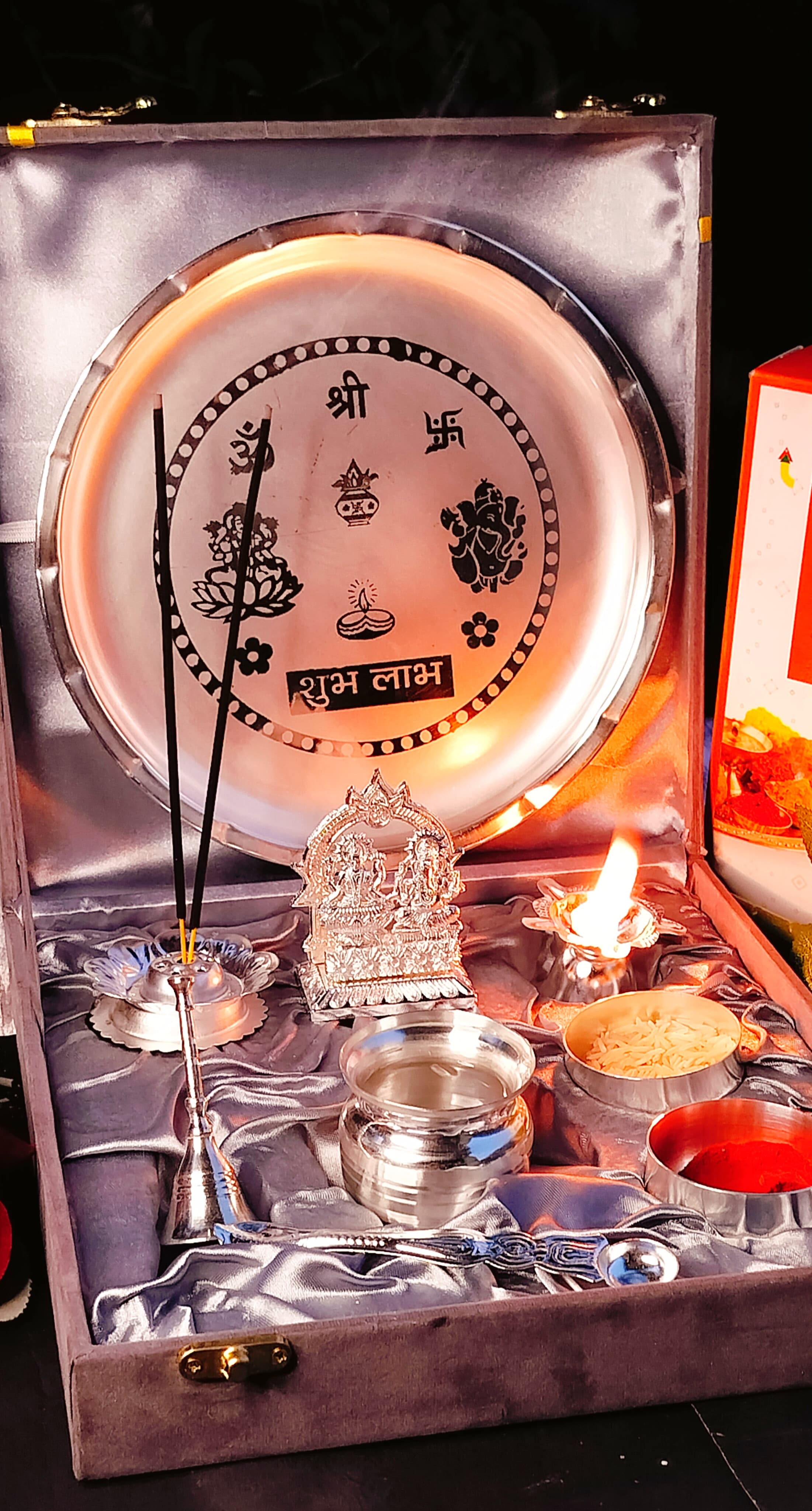 German Silver Laxmi Ganesh Pooja Set Pack