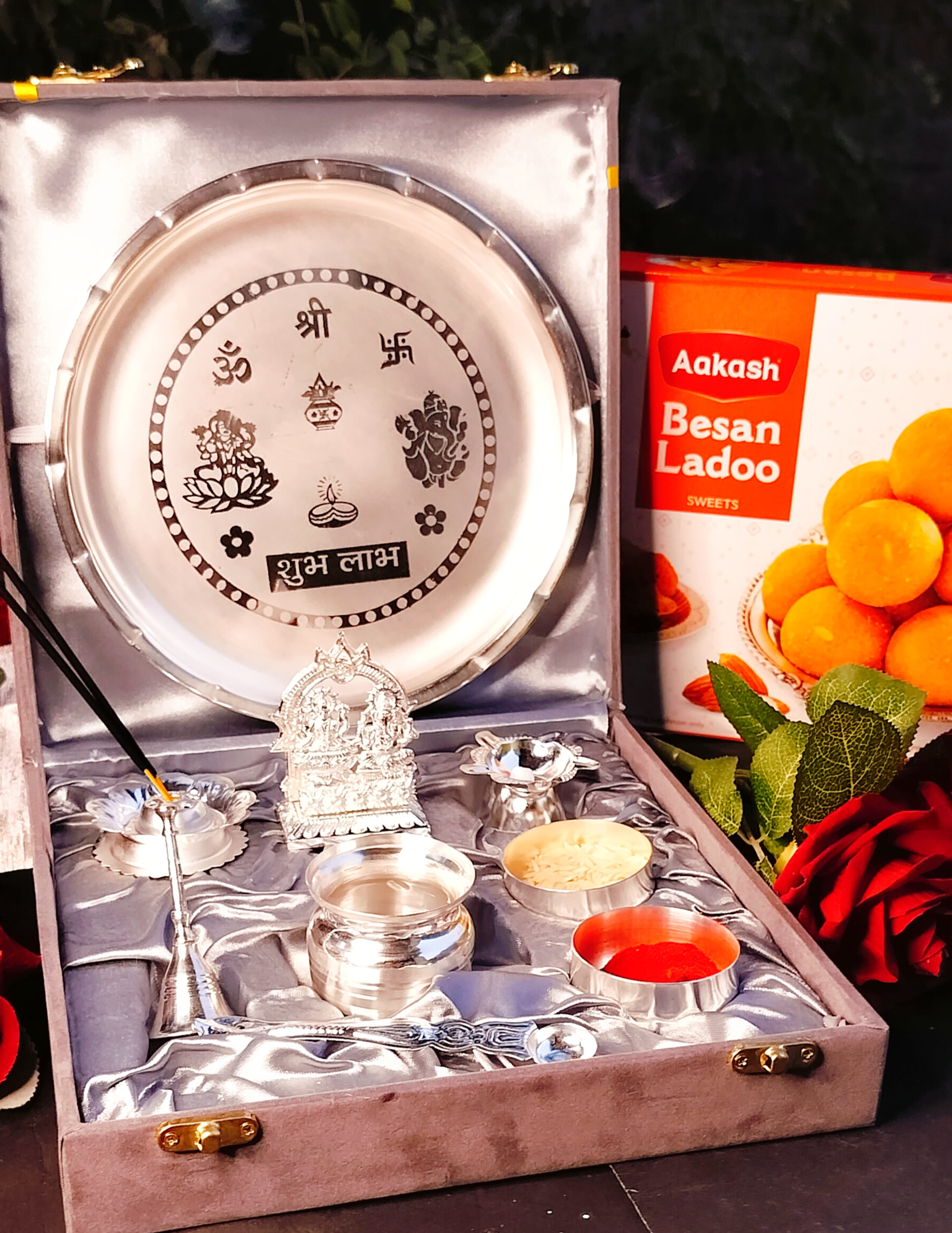 German Silver Laxmi Ganesh Pooja Set Pack