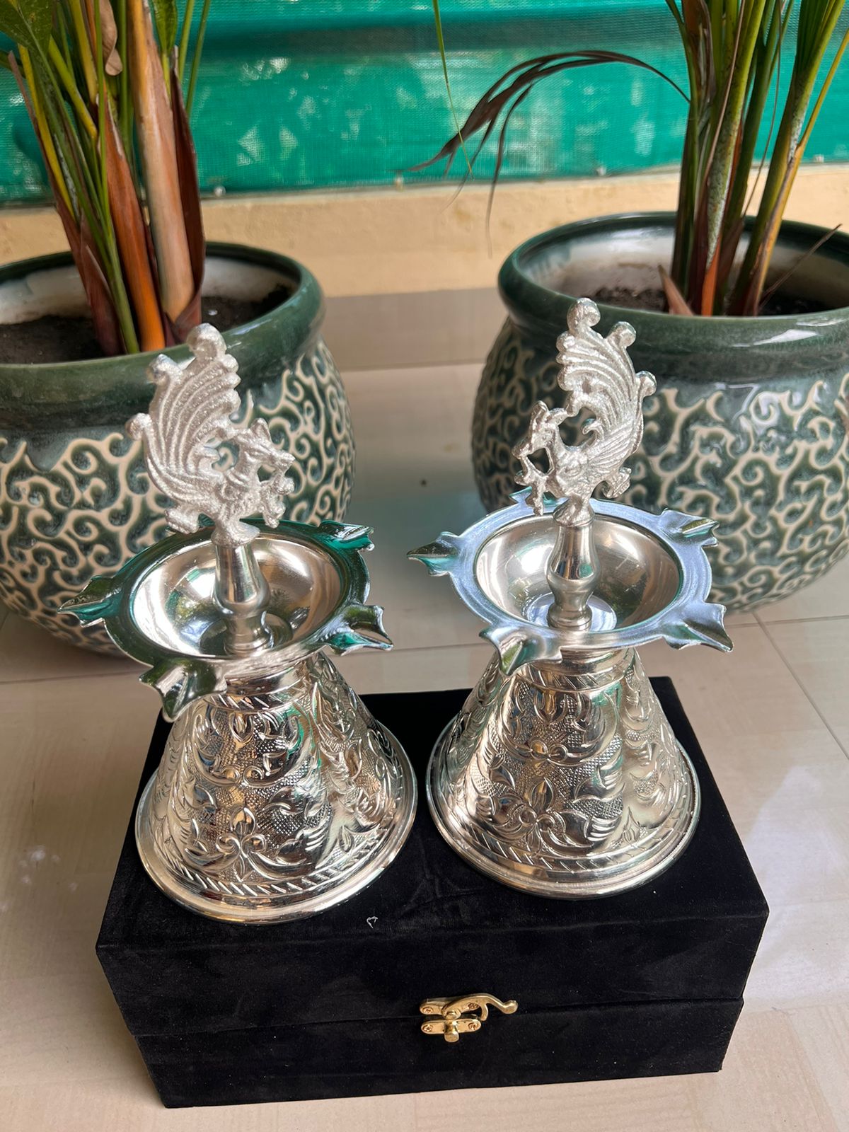 German Silver Shiny Peacock deepams Set for Home décor/ Diwali/ Housewarming Pooja