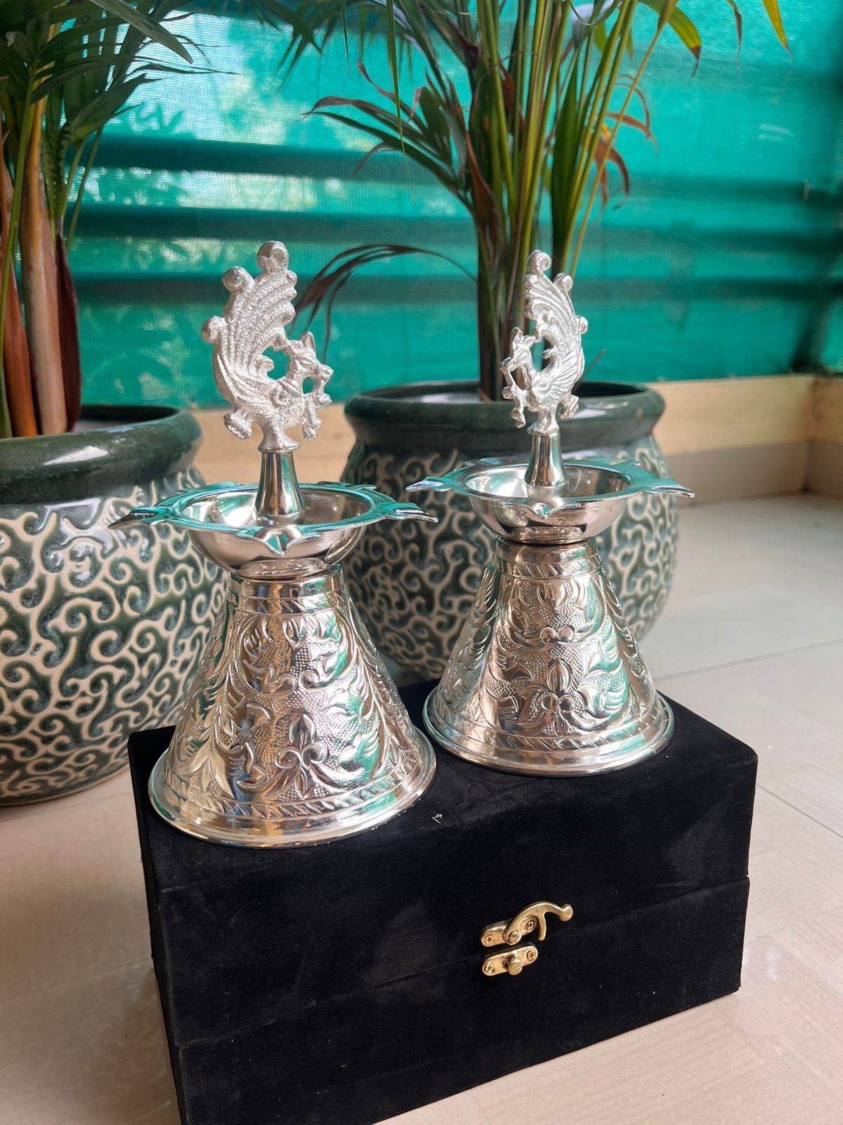 German Silver Shiny Peacock deepams Set for Home décor/ Diwali/ Housewarming Pooja