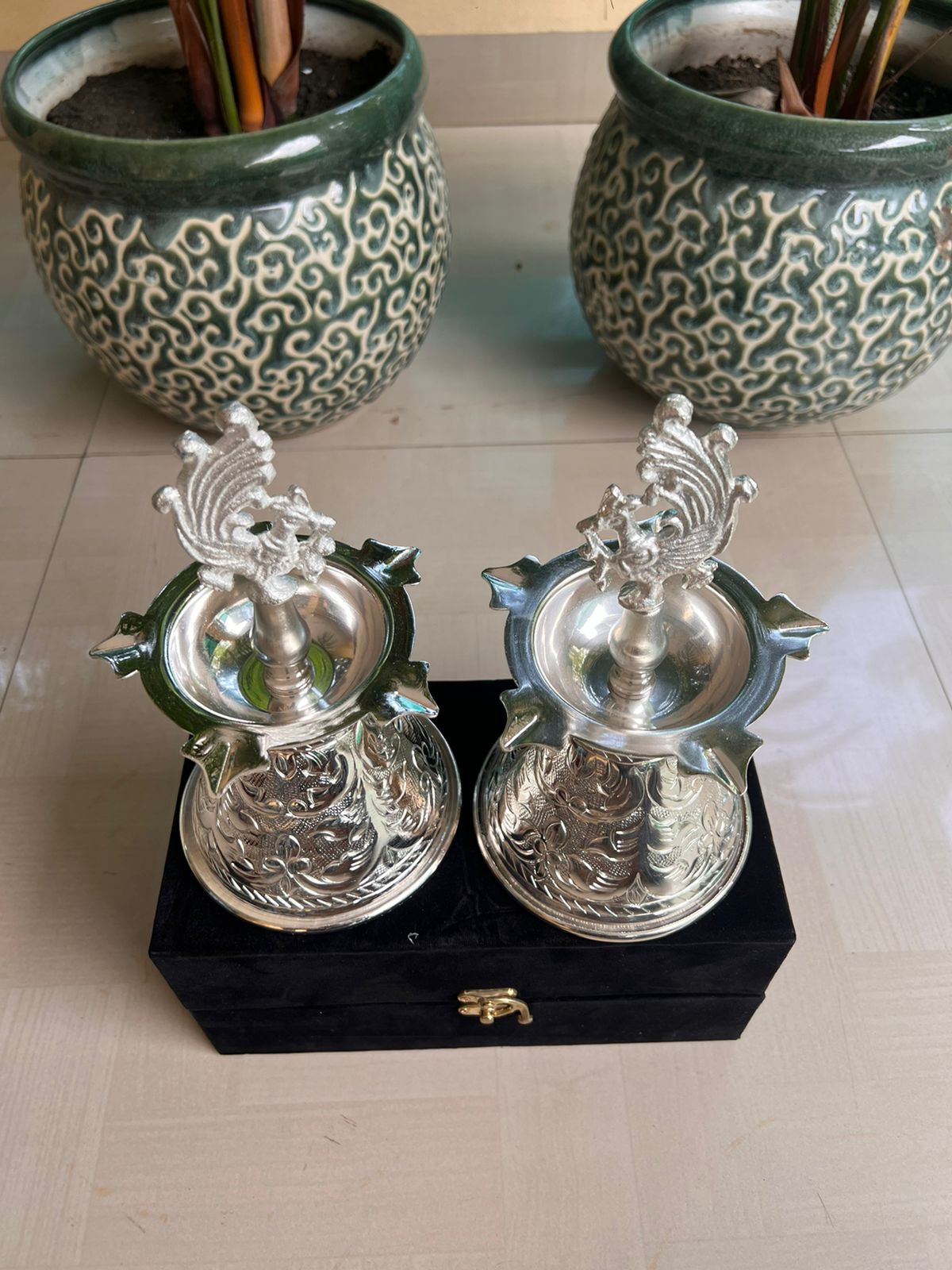 German Silver Shiny Peacock deepams Set for Home décor/ Diwali/ Housewarming Pooja