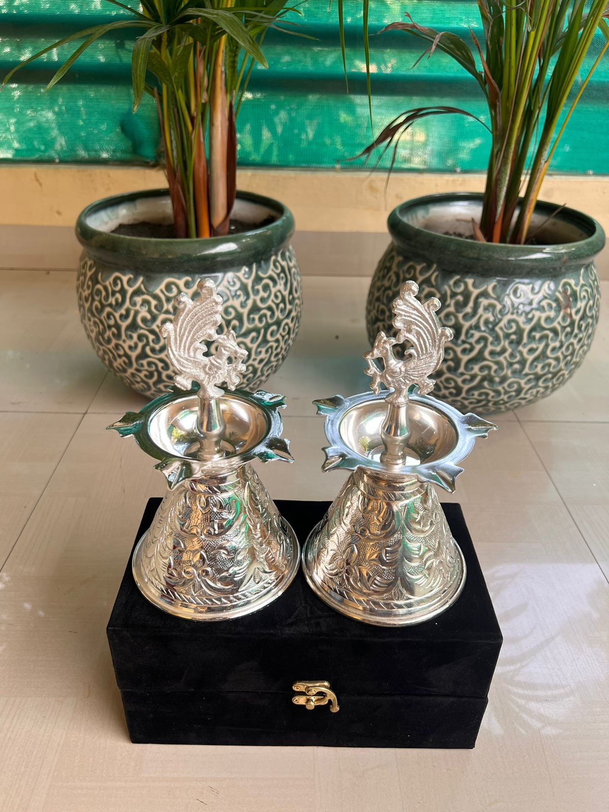 German Silver Shiny Peacock deepams Set for Home décor/ Diwali/ Housewarming Pooja