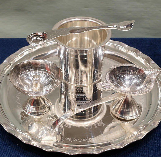 Silver plated Shubha lab pooja thali set