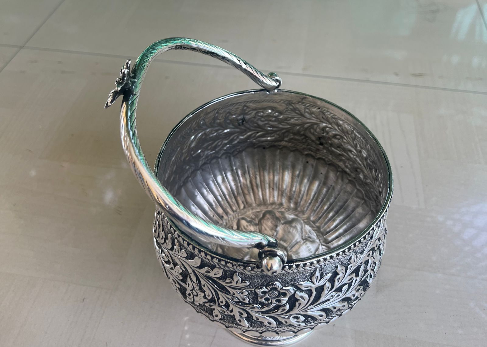 german silver antique finish Designer new basket with floral handle