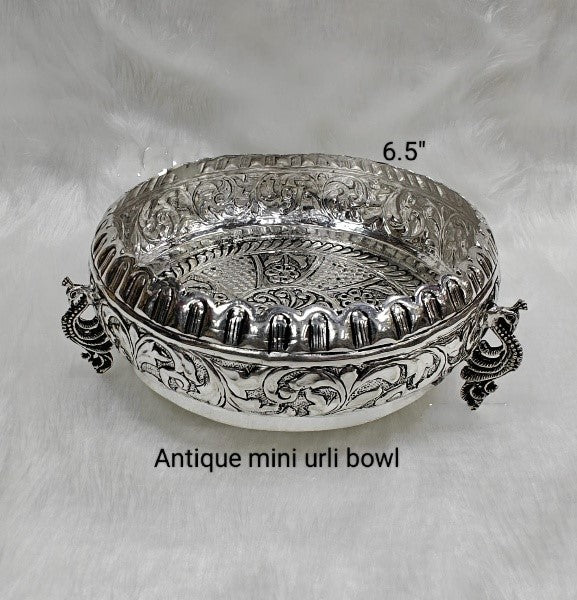 German silver peacock legs urli bowl