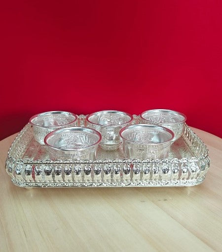 German Silver Tray with 5 Bowl Set