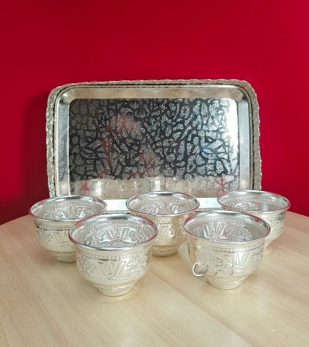 German Silver Tray with 5 Bowl Set