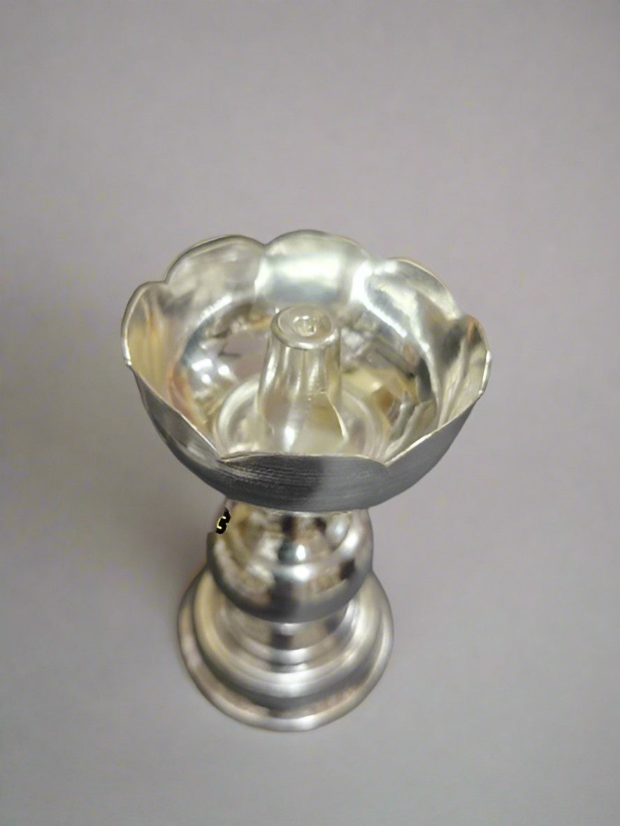 German Silver Flower Diya Pair Set for Housewarming/ Diwali / Gift Item , 6"