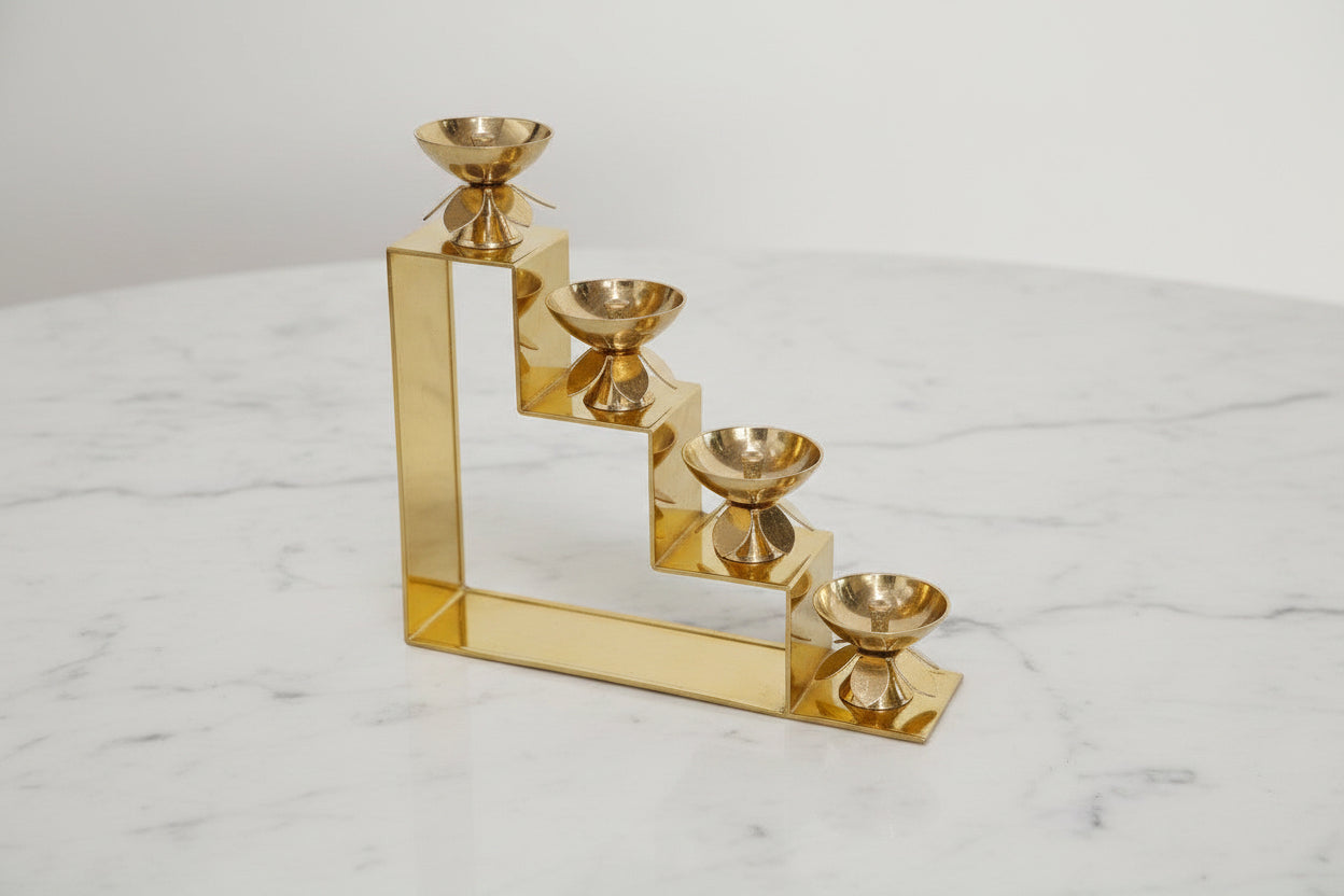 Brass 4-Step Diya Pair – Traditional Ritual Lamps