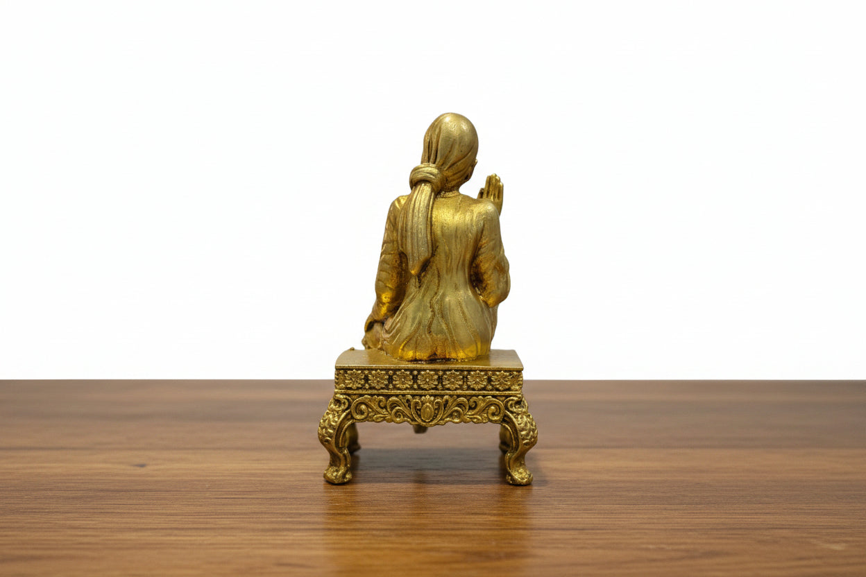 Brass Sai Baba Idol on Stool – Spiritual Murti for Home, Mandir & Décor