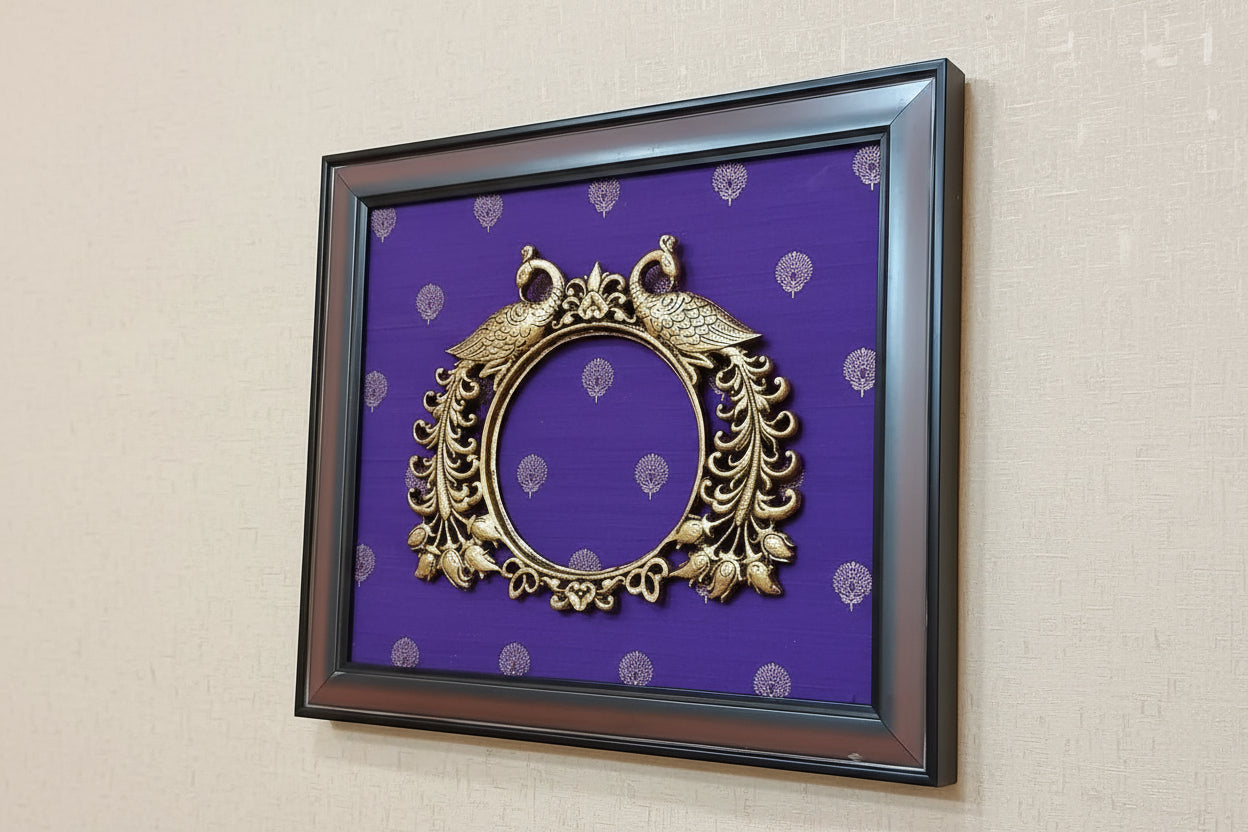 Brass Double Peacock prabhavali Frame – Traditional Temple Wall Décor