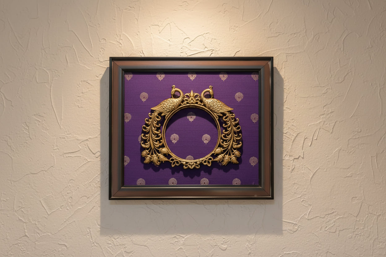 Brass Double Peacock prabhavali Frame – Traditional Temple Wall Décor