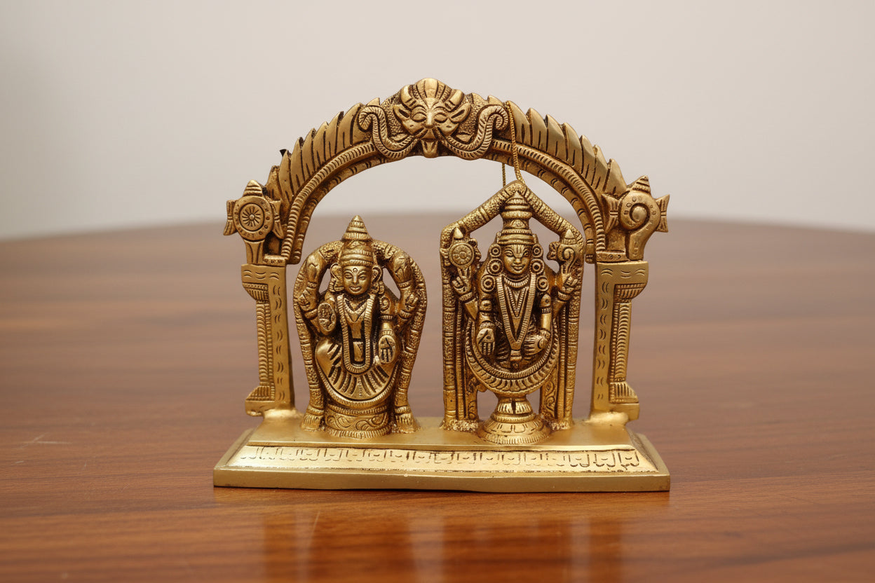 Brass Balaji & Padmavati Idols – Divine Pair for Home, Mandir & Festival Décor