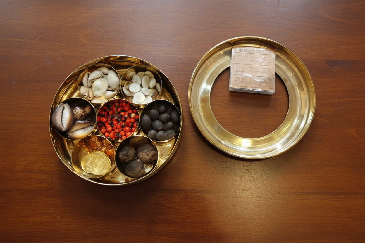 Brass Laxmi Pooja Items Box with 7 Partitions & Lid – Traditional Puja Organizer
