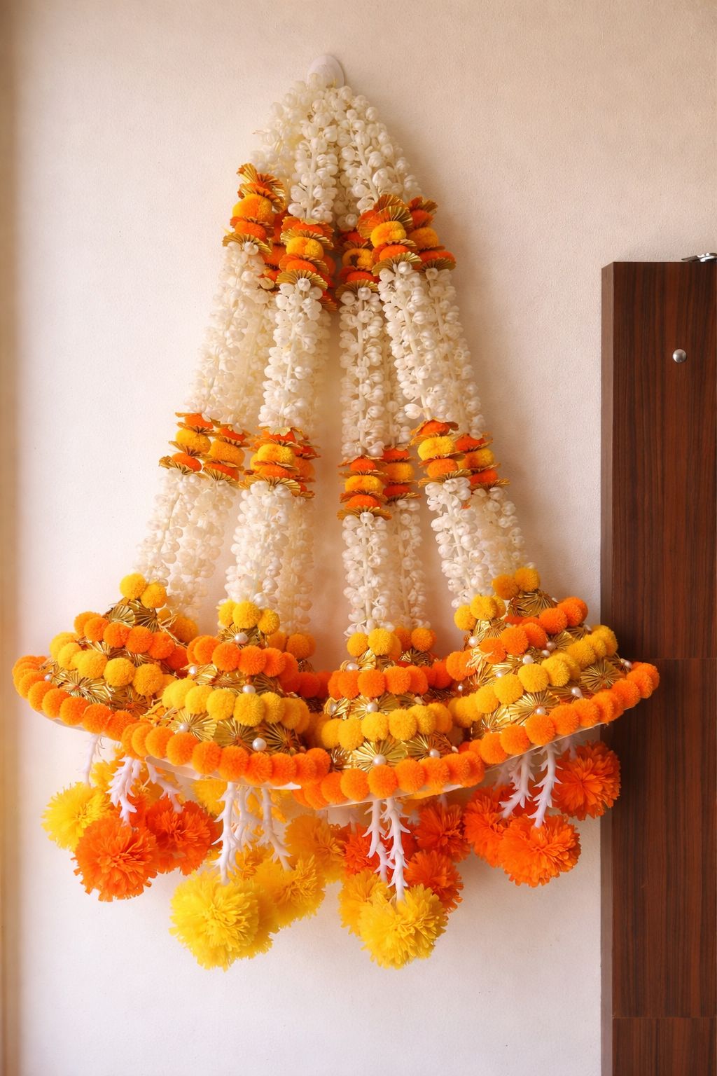 Mogra PomPom Bell Strings – Set of 6 for Home Décor, orange