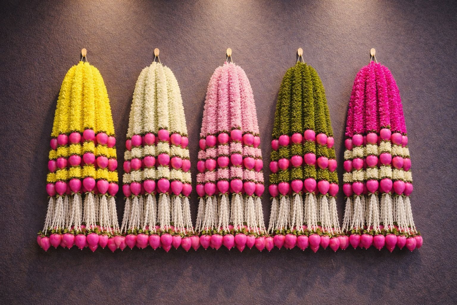 Lotus Bud Gajra Hangings – Set of 6 Strings for Home & Festival Décor, green