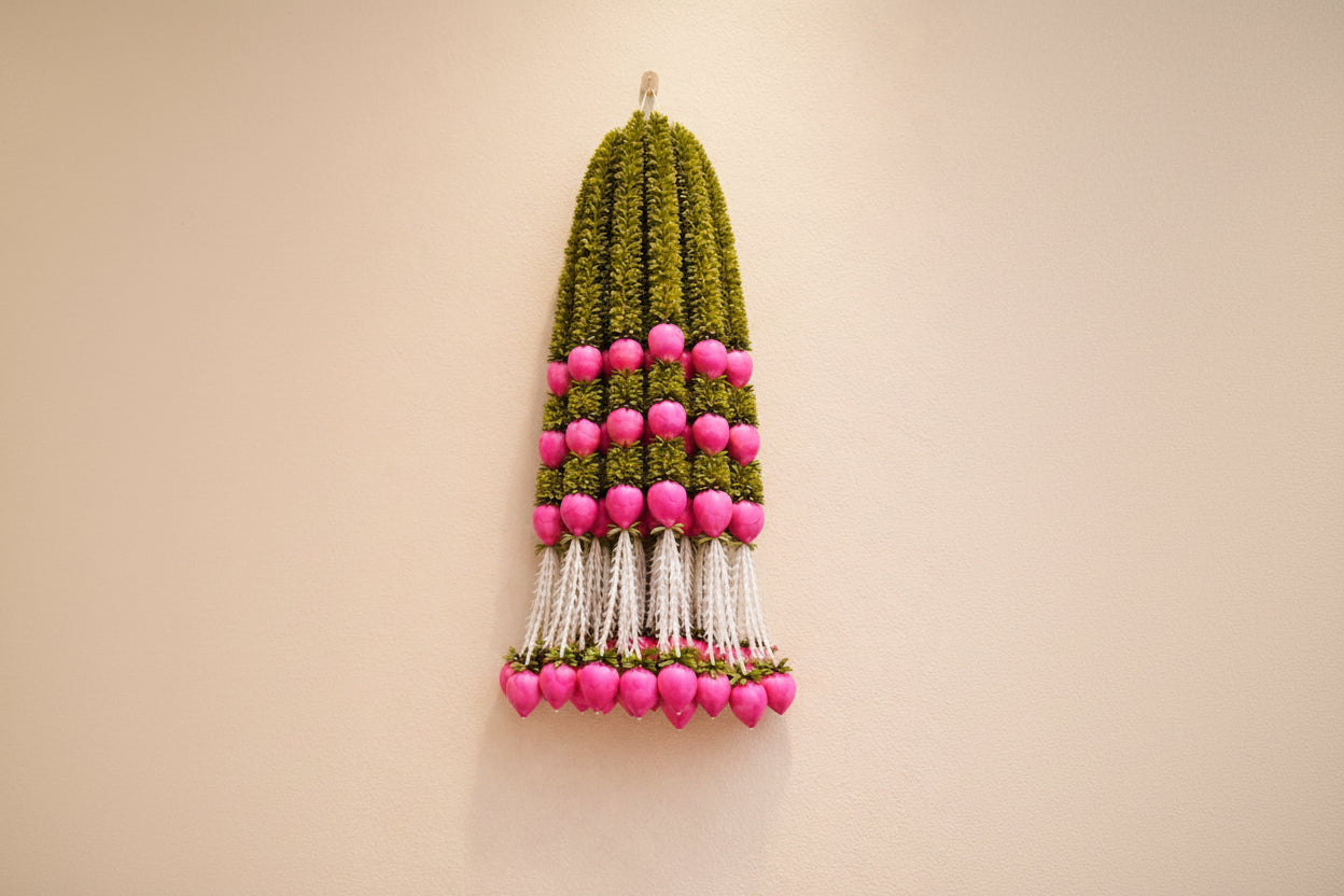 Lotus Bud Gajra Hangings – Set of 6 Strings for Home & Festival Décor, green