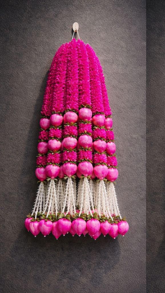 Lotus Bud Gajra Hangings – Set of 6 Strings for Home & Festival Décor, pink