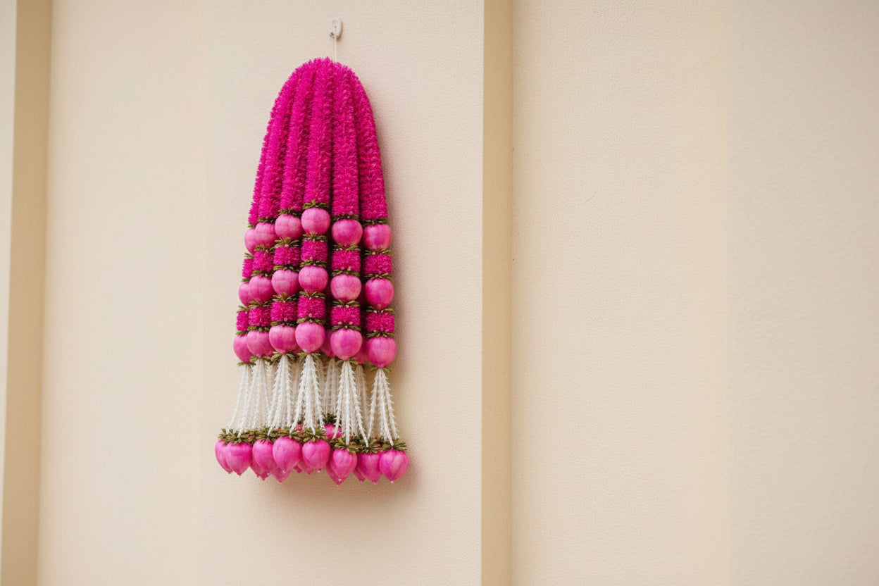 Lotus Bud Gajra Hangings – Set of 6 Strings for Home & Festival Décor, pink