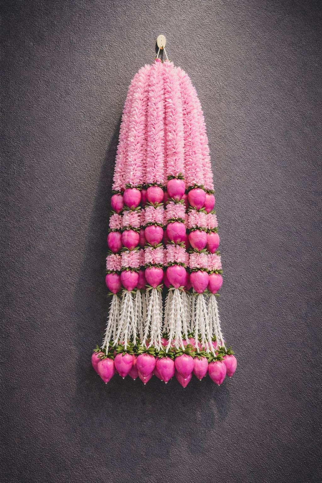 Lotus Bud Gajra Hangings – Set of 6 Strings for Home & Festival Décor, light pink
