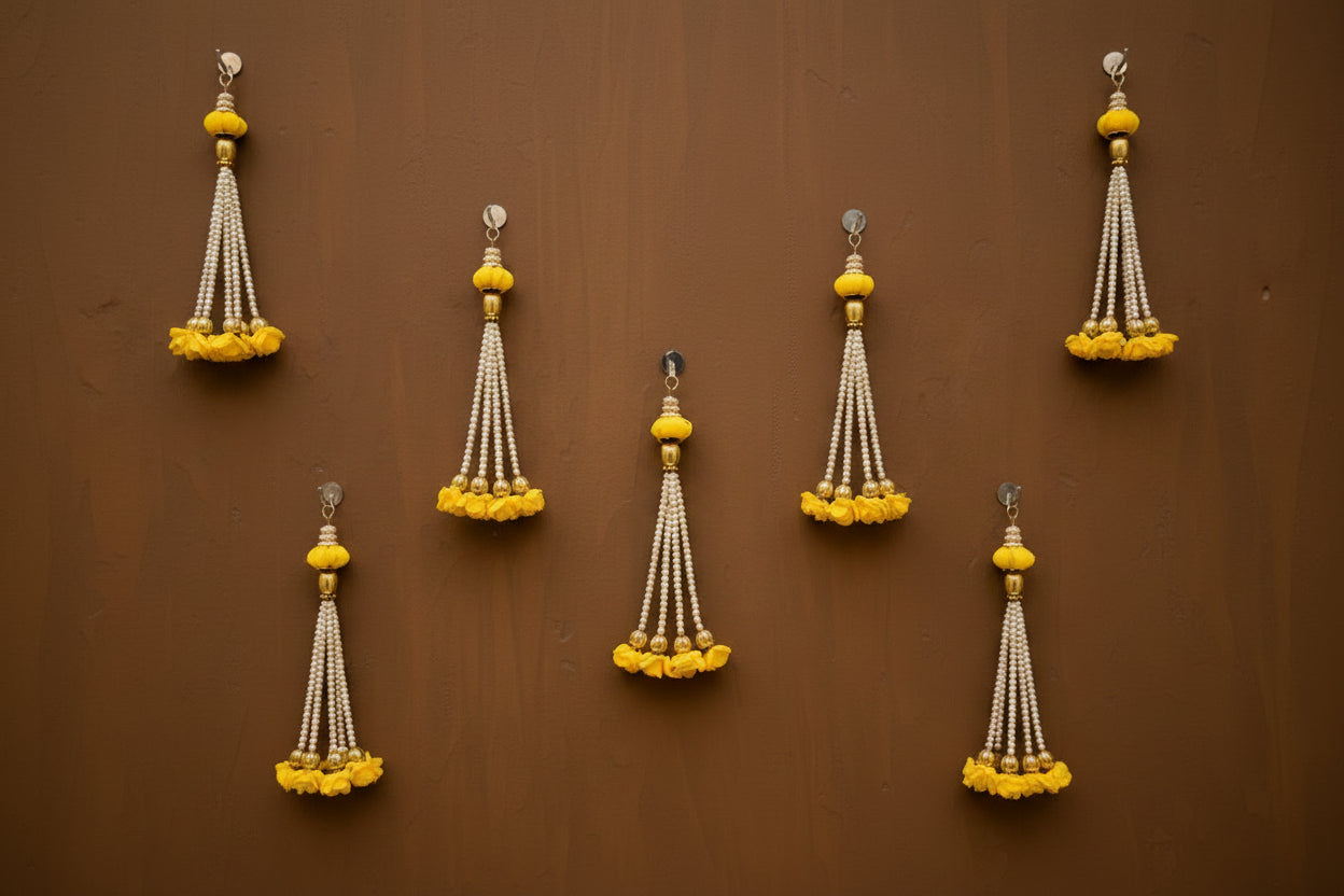 Peony Pearl Bunch Hangings – Set of 6 bunch for Elegant Home & Festival Décor, yellow