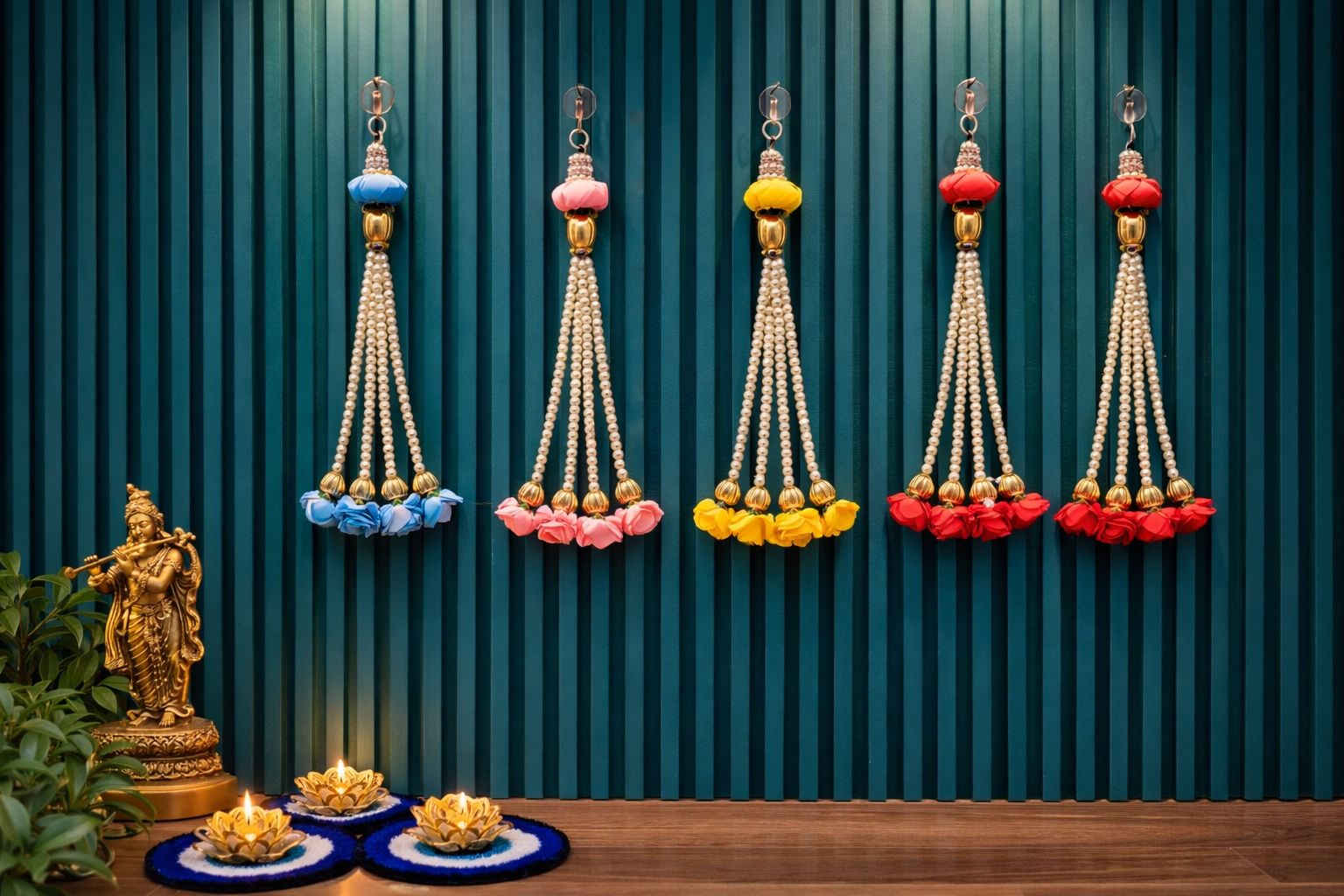 Peony Pearl Bunch Hangings – Set of 6 bunch for Elegant Home & Festival Décor, yellow