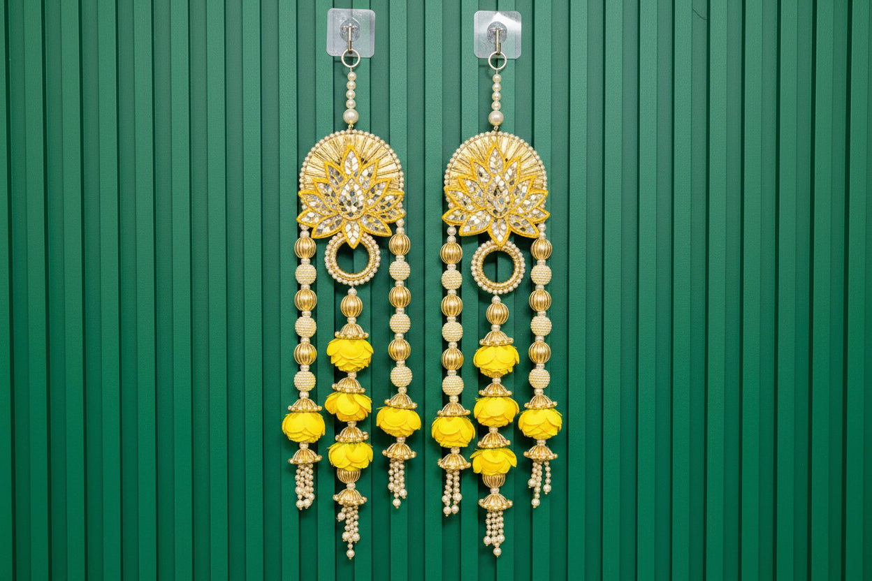 Lotus Luxe Hangings – Pair for Elegant Home & Festival Décor, yellow