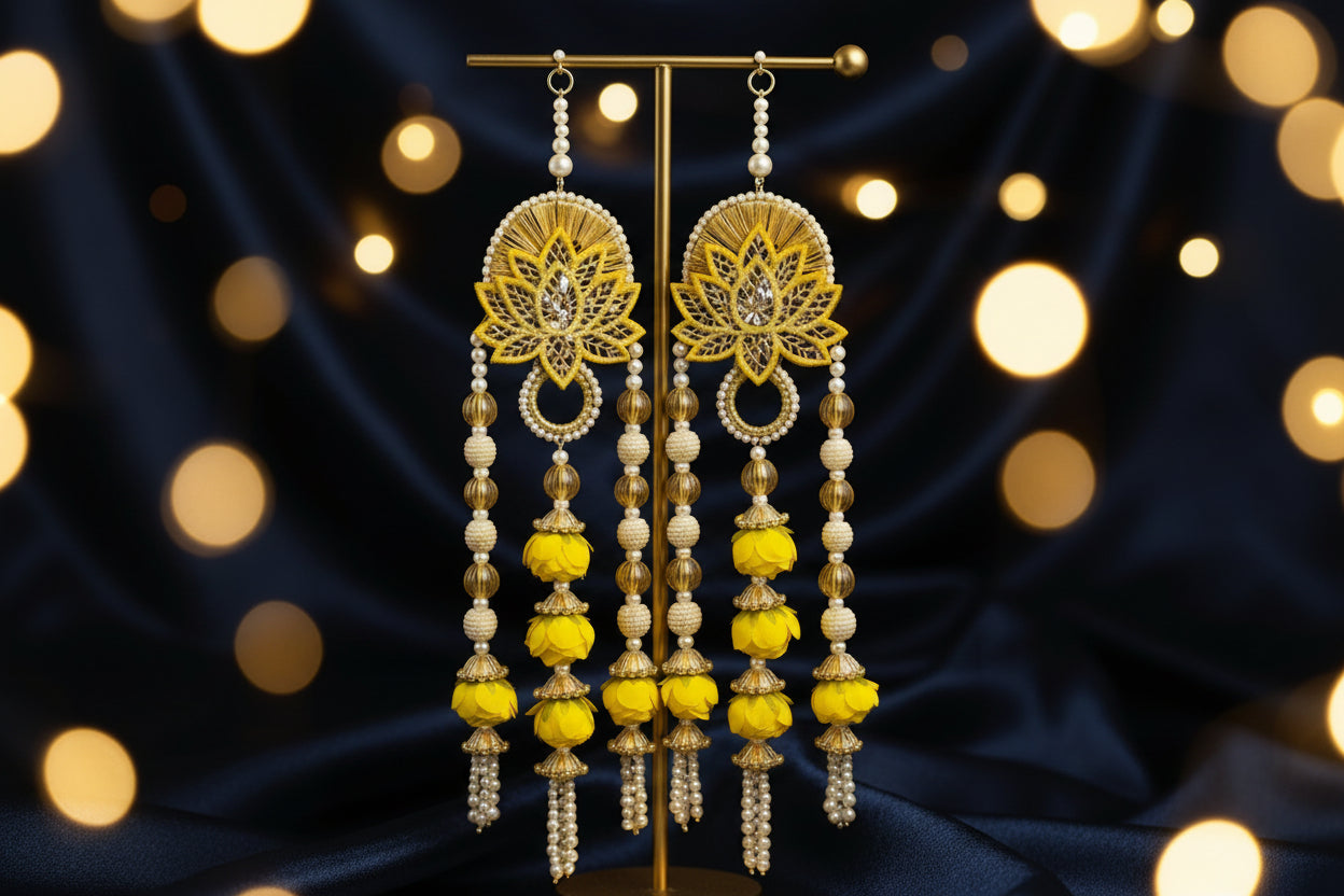 Lotus Luxe Hangings – Pair for Elegant Home & Festival Décor, yellow
