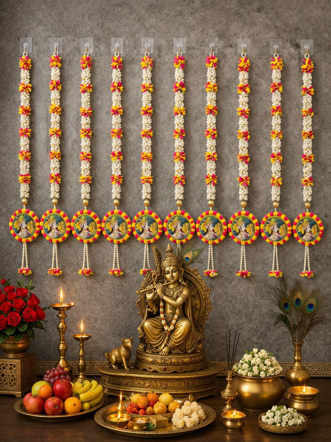Radha Krishna Floral Luxe Strings – Set of 6 for Auspicious Home & Festival Décor