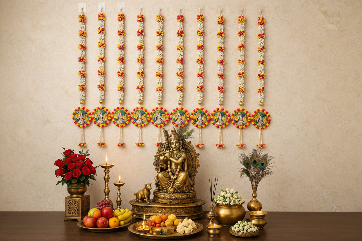 Radha Krishna Floral Luxe Strings – Set of 6 for Auspicious Home & Festival Décor