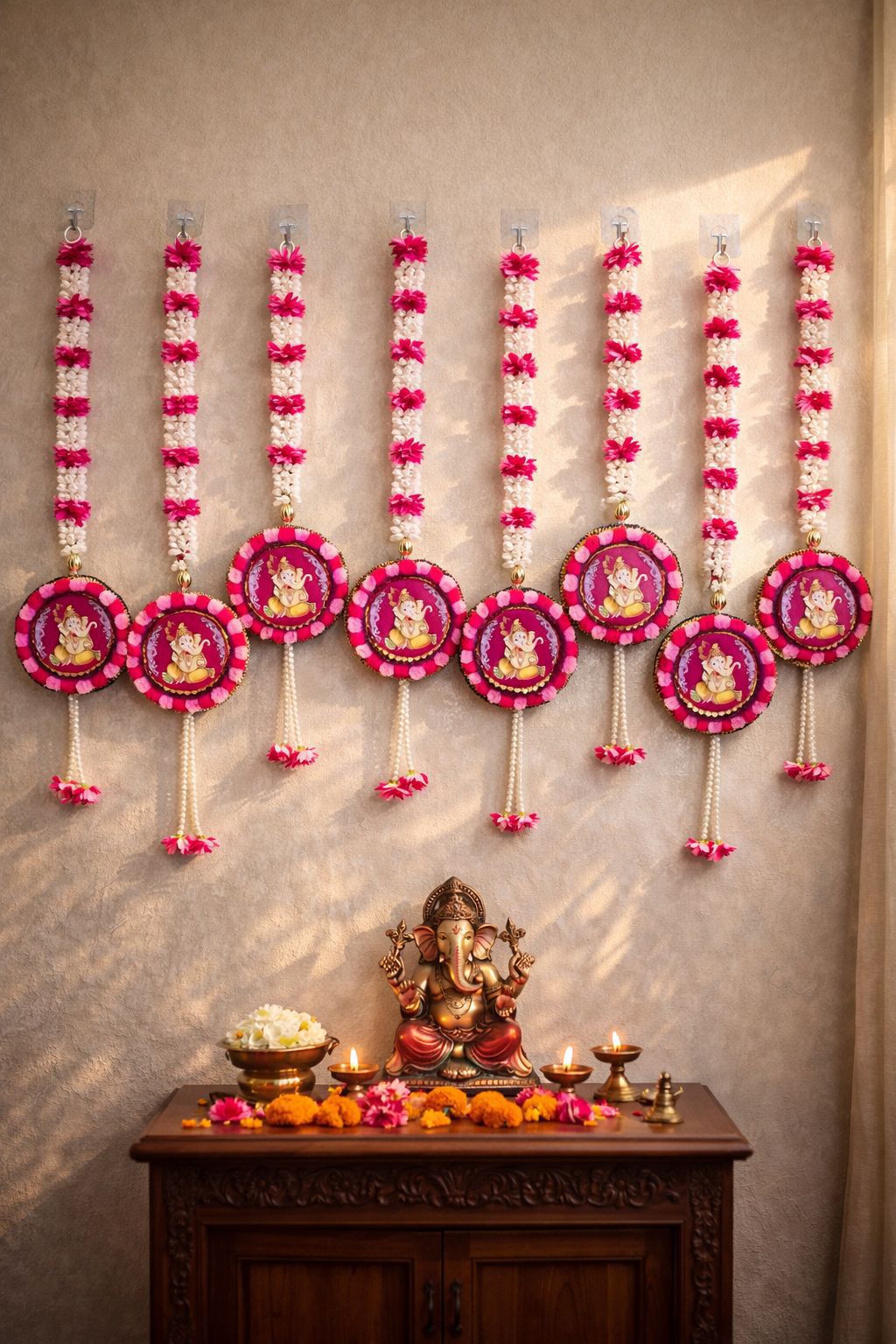 Radha Krishna Floral Luxe Strings – Set of 6 for Auspicious Home & Festival Décor, pink