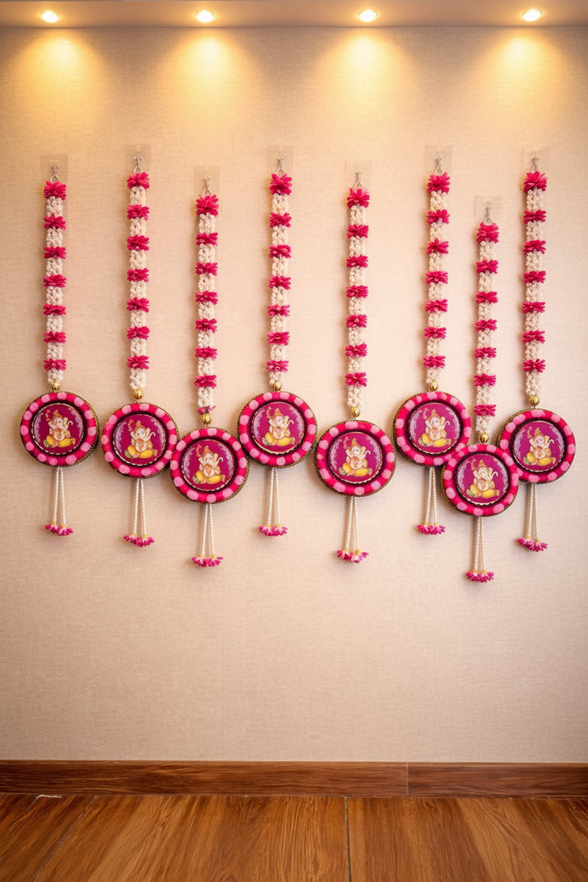 Radha Krishna Floral Luxe Strings – Set of 6 for Auspicious Home & Festival Décor, pink