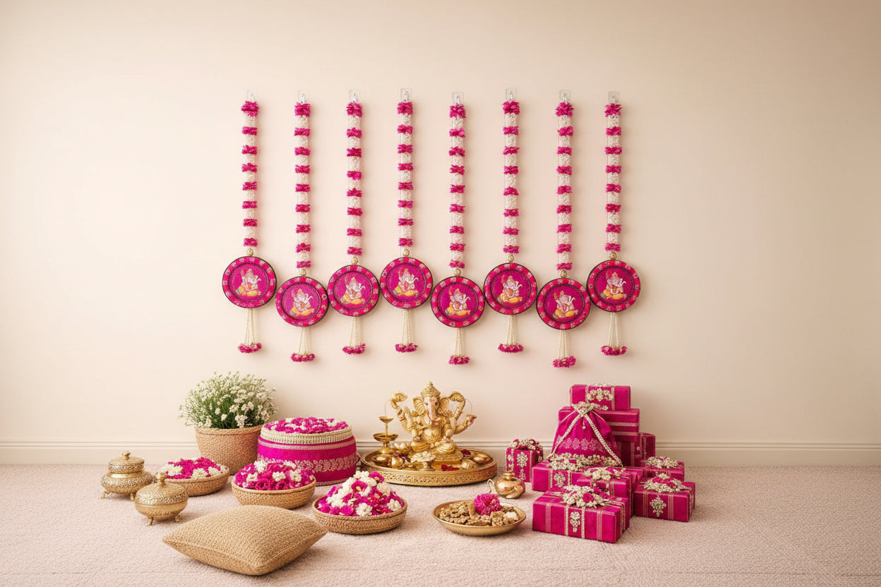 Radha Krishna Floral Luxe Strings – Set of 6 for Auspicious Home & Festival Décor, pink