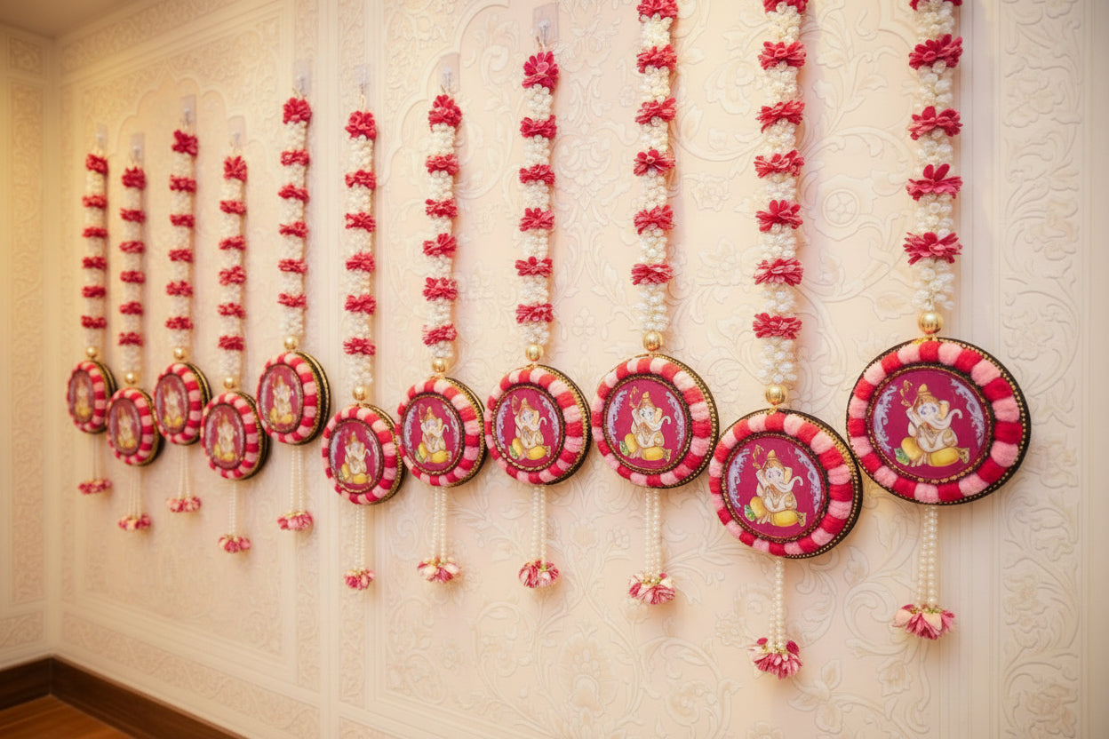 Radha Krishna Floral Luxe Strings – Set of 6 for Auspicious Home & Festival Décor, pink