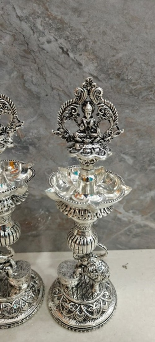 Silver Lakshmi Diya Pair with Elephant for Housewarming/Gift Item/Diwali Pooja/Home Decor
