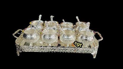 big size German silver tray with bowls and spoon set for dessert/snacks/ice-cream/ gift item