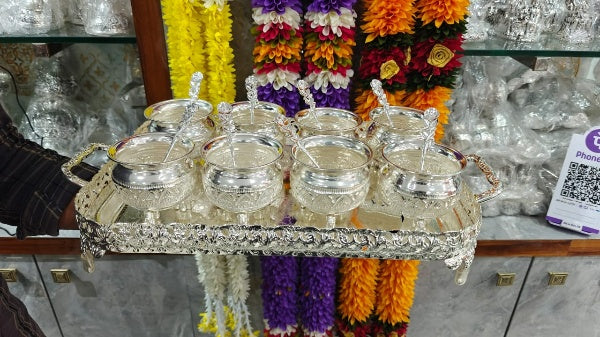 big size German silver tray with bowls and spoon set for dessert/snacks/ice-cream/ gift item