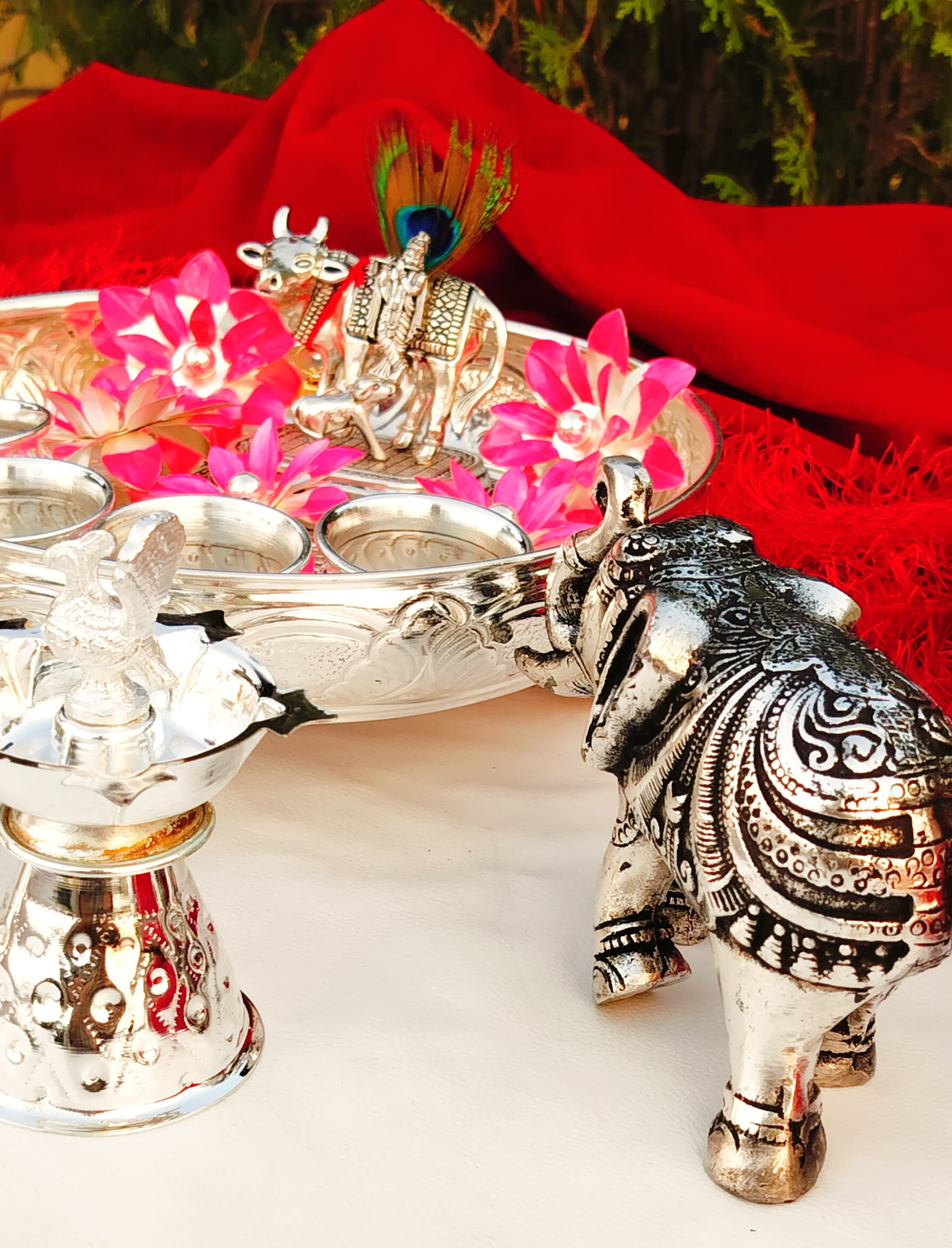 German Silver Pooja thali Combo Set
