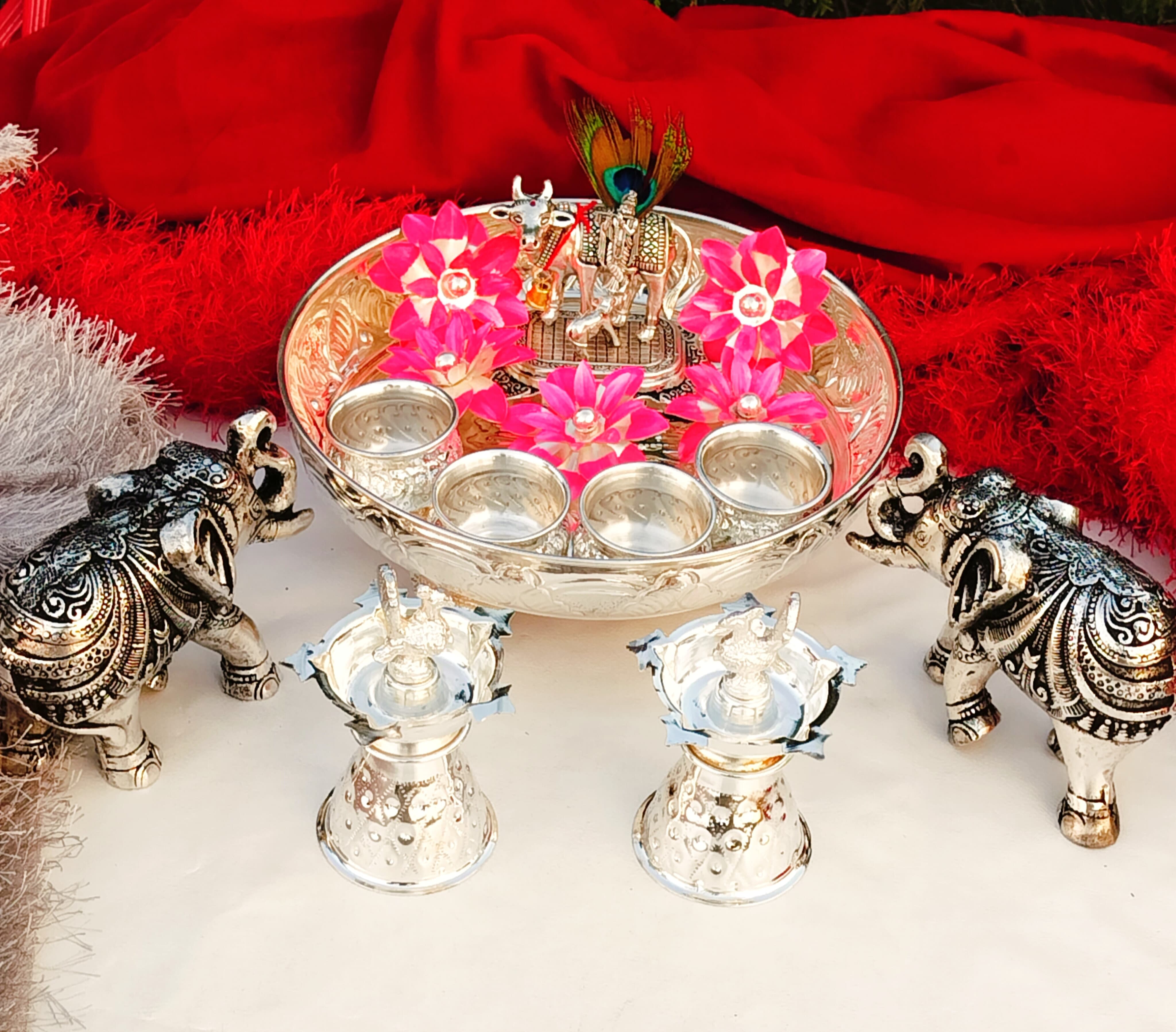 German Silver Pooja thali Combo Set
