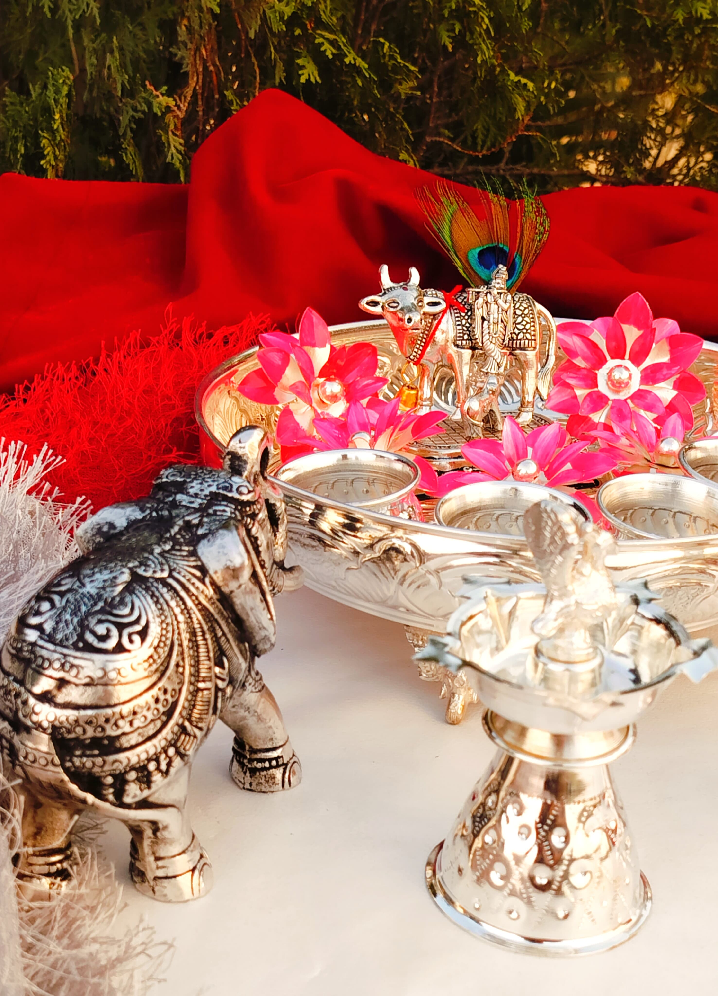 German Silver Pooja thali Combo Set