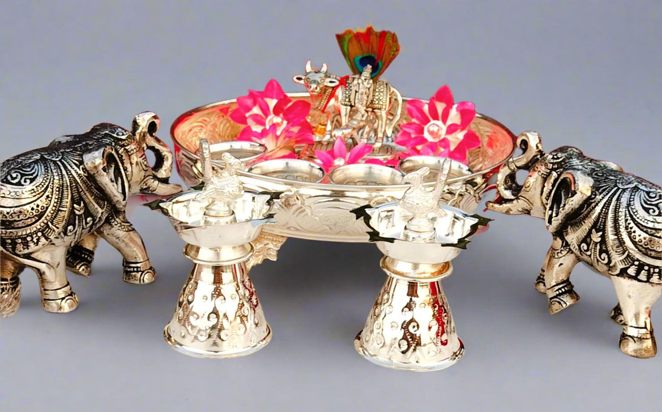 German Silver Pooja thali Combo Set