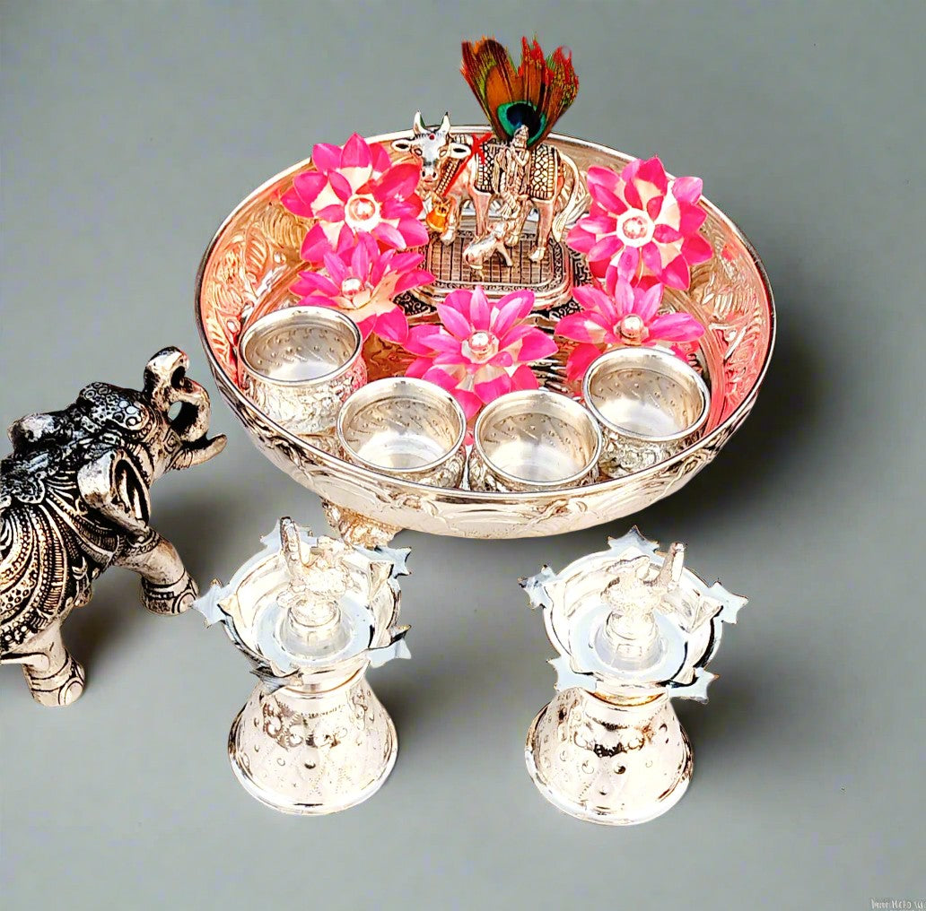German Silver Pooja thali Combo Set