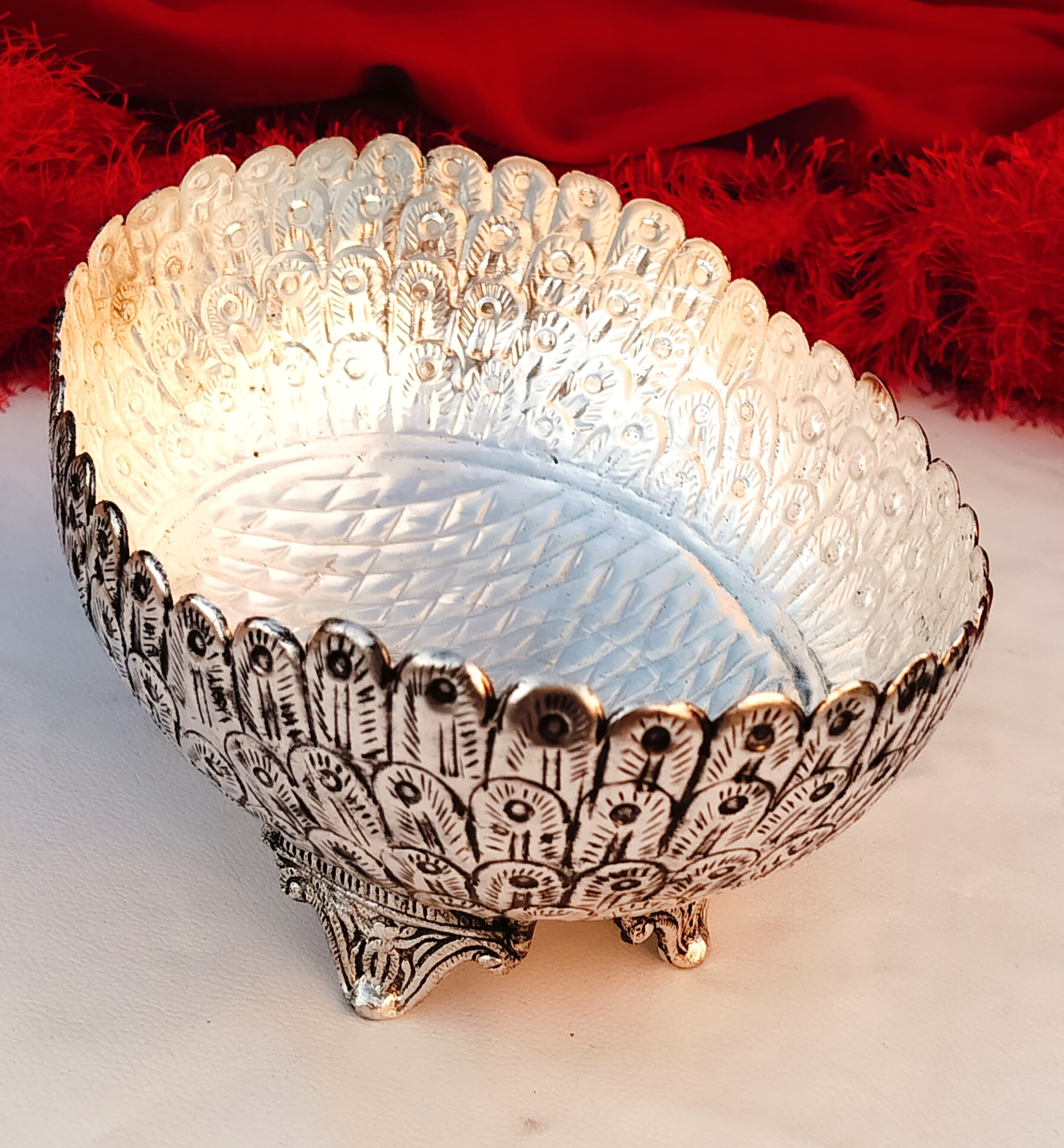German silver oval bowl/urli with stand