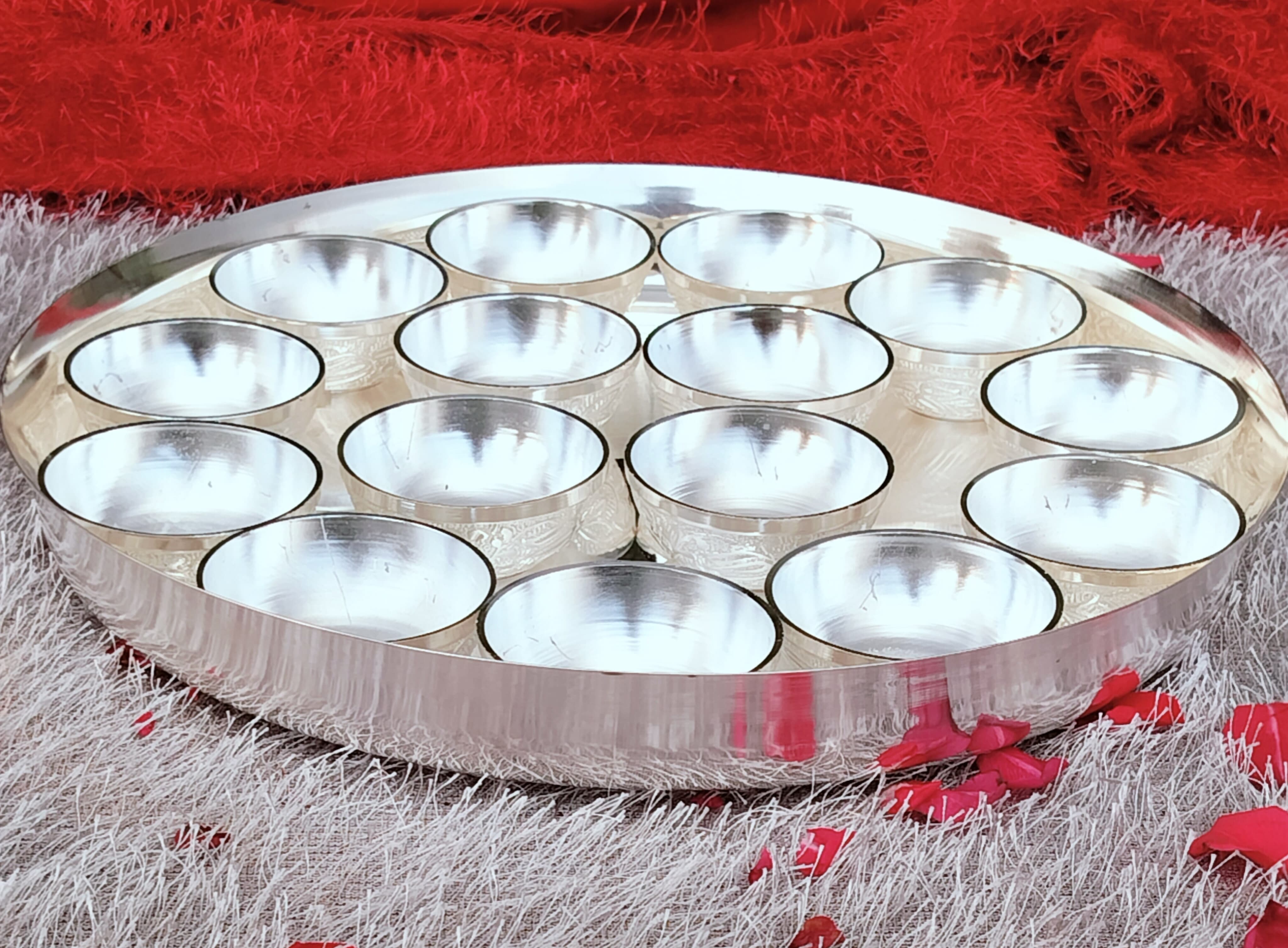 German Silver bhog/Sweets Thali Pooja Set for Housewarming/Diwali