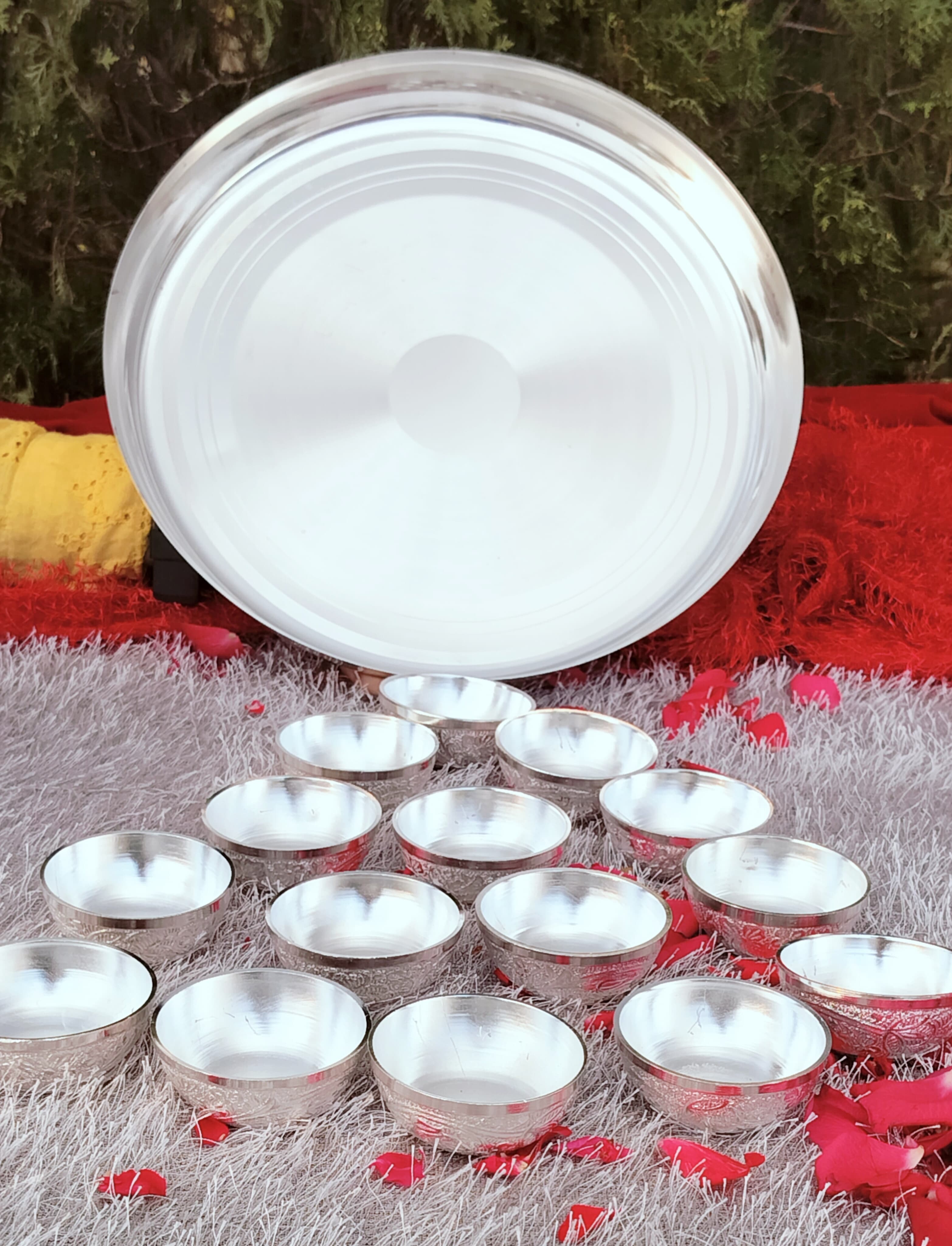 German Silver bhog/Sweets Thali Pooja Set for Housewarming/Diwali
